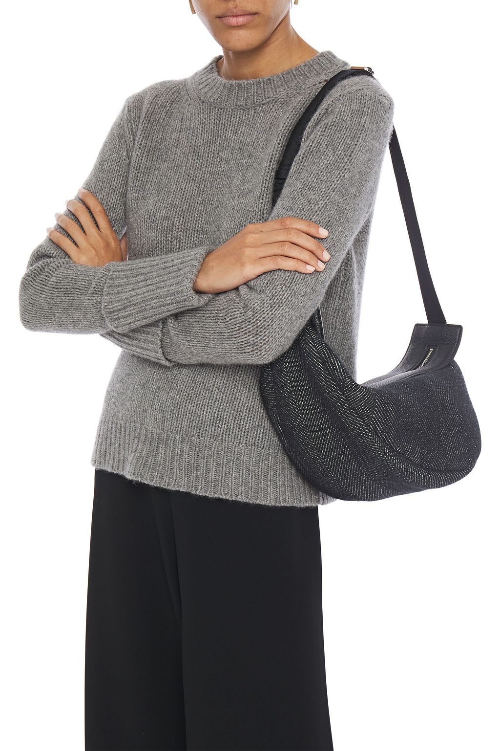 THE ROW Leather-trimmed tweed shoulder bag