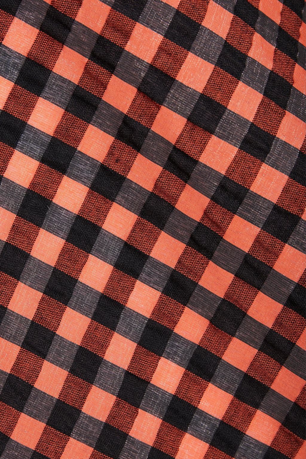 GANNI Shirred iridescent checked seersucker midi dress
