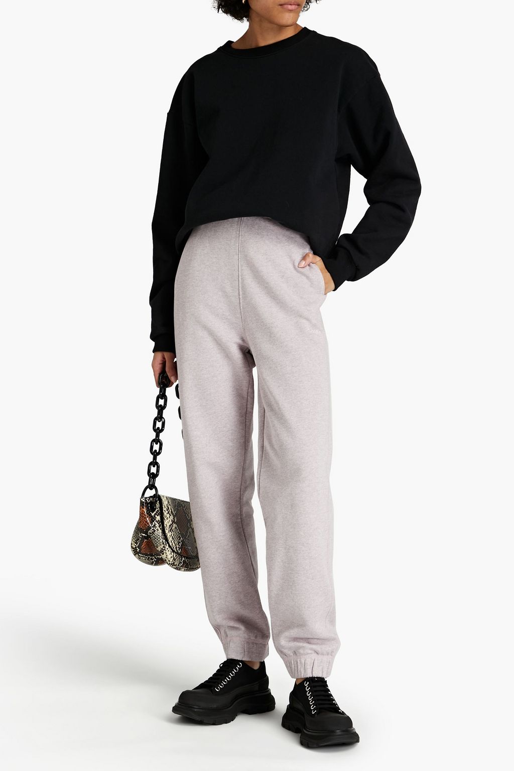 GANNI Mélange recycled cotton-blend fleece track pants