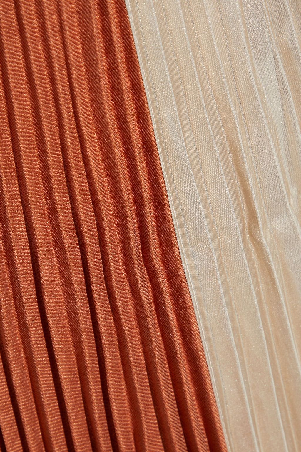 CLU Paneled pleated twill, lamé and voile midi skirt