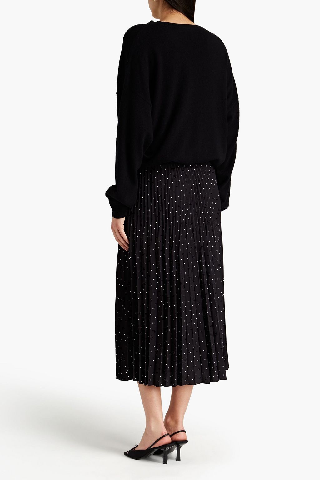 JOSEPH Sorence pleated polka-dot silk crepe de chine midi skirt