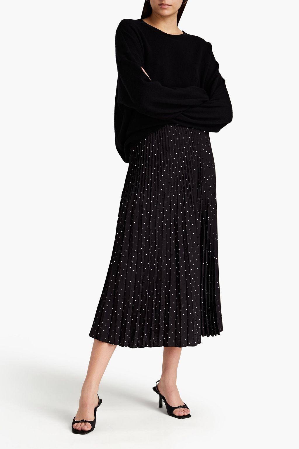 JOSEPH Sorence pleated polka-dot silk crepe de chine midi skirt