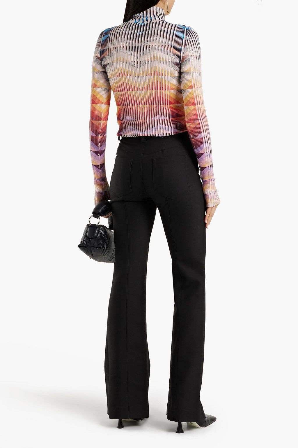 PROENZA SCHOULER فستان متوسط الطول من الجاكار المصنوع من الساتان الحريري بتصميم مكشكش وغير متماثل مزين بطبعات