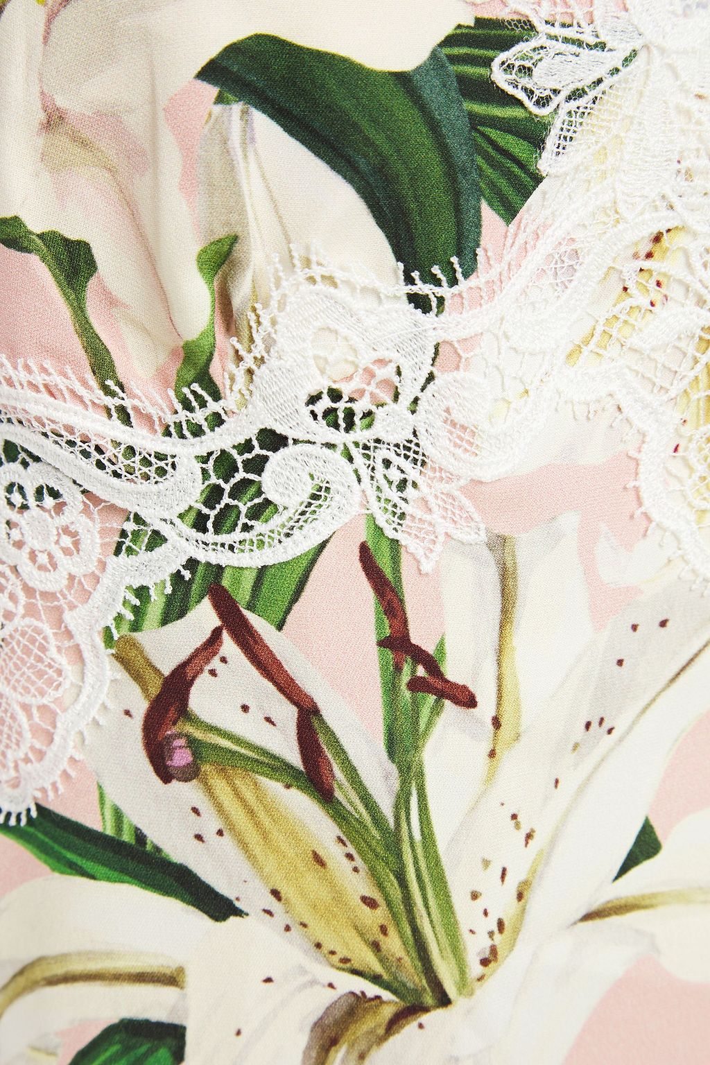 DOLCE&GABBANA Guipure lace-trimmed floral-print silk-blend crepe camisole