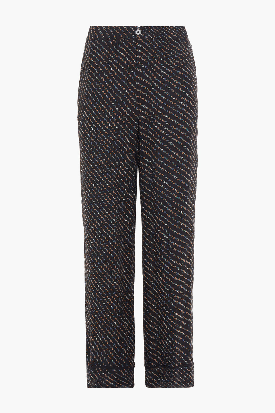 Ganni Woman Mullin Printed Georgette Straight-leg Pants Black Size 36