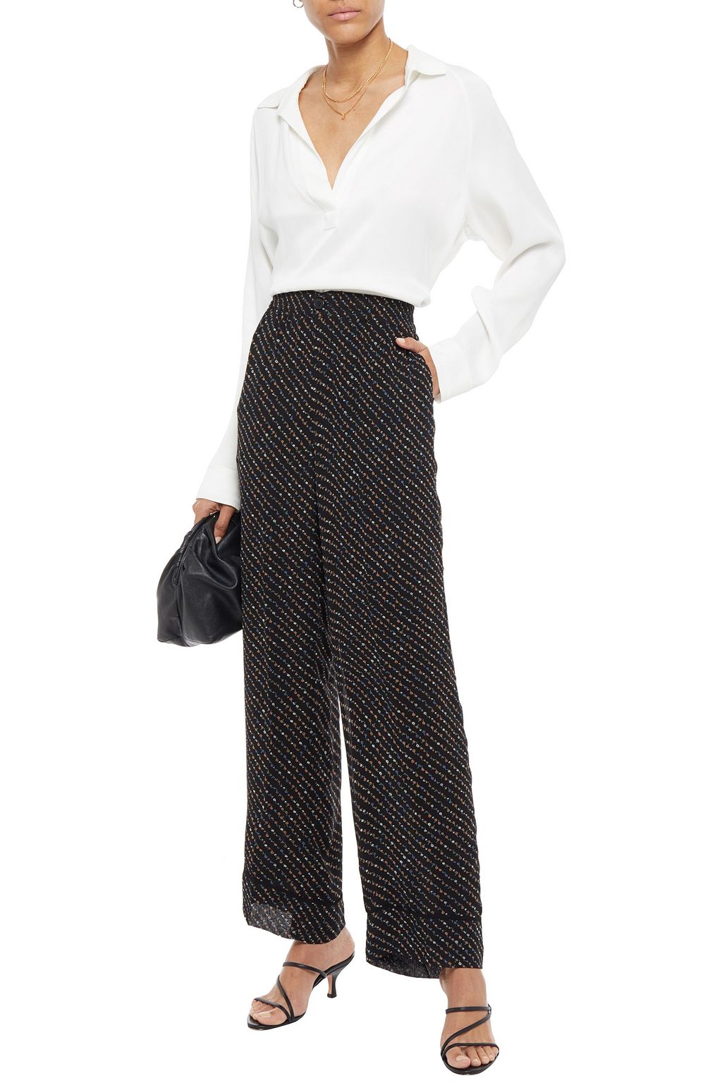 GANNI Mullin printed georgette straight-leg pants