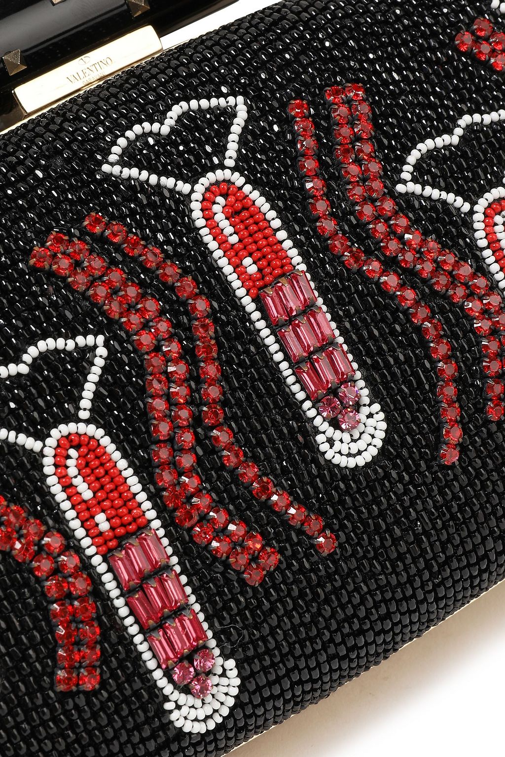 VALENTINO GARAVANI Rockstud Lipstick Waves embellished leather clutch