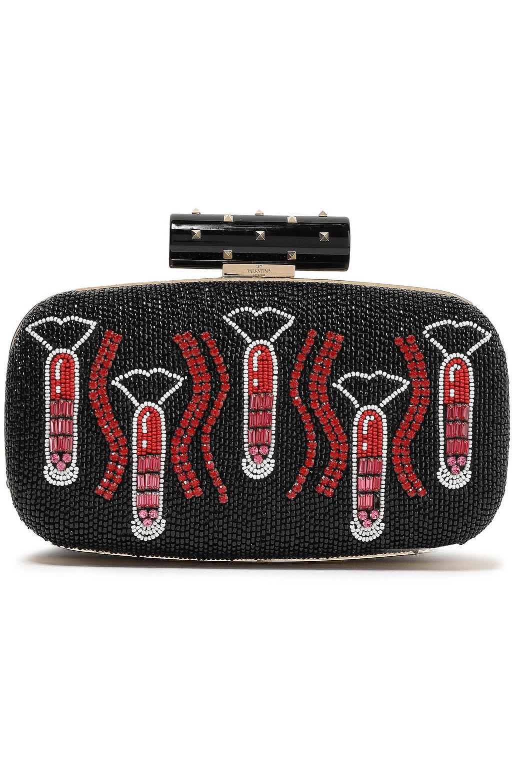 VALENTINO GARAVANI Rockstud Lipstick Waves embellished leather clutch