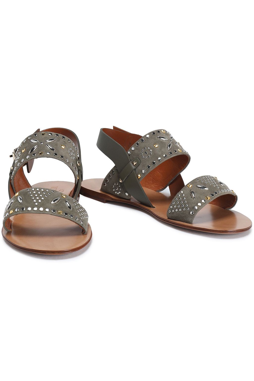 VALENTINO GARAVANI Microstud leather and suede slingback sandals
