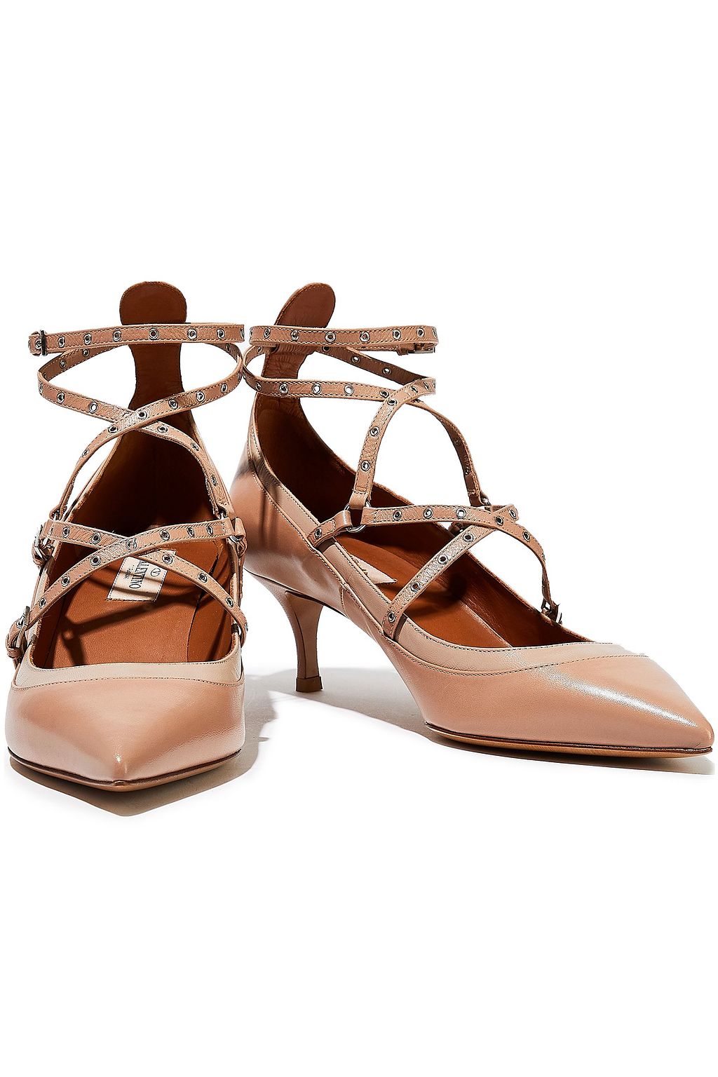 VALENTINO GARAVANI Love Latch eyelet-embellished two-tone leather pumps