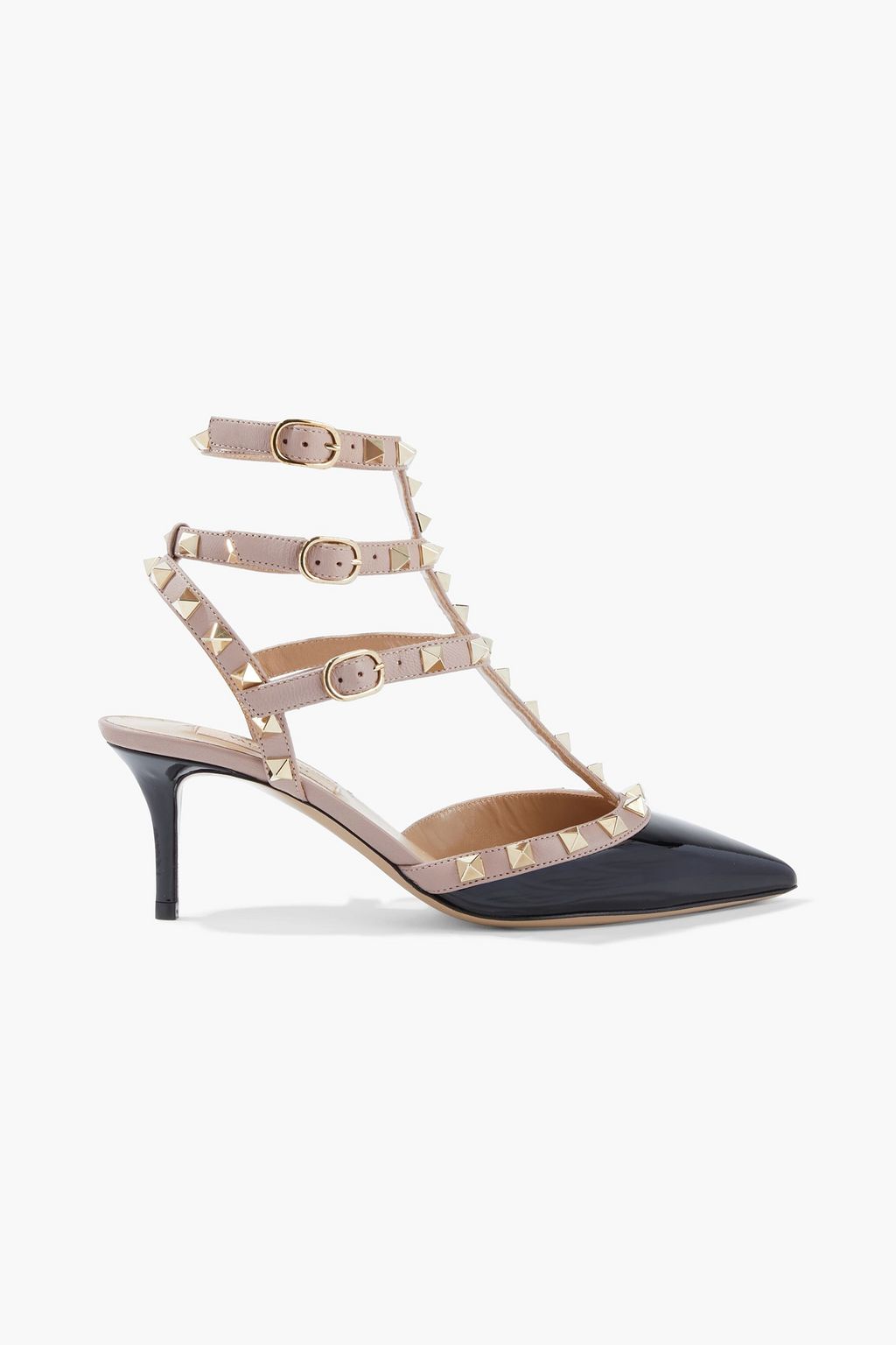 VALENTINO GARAVANI Rockstud two-tone smooth and patent-leather pumps ...