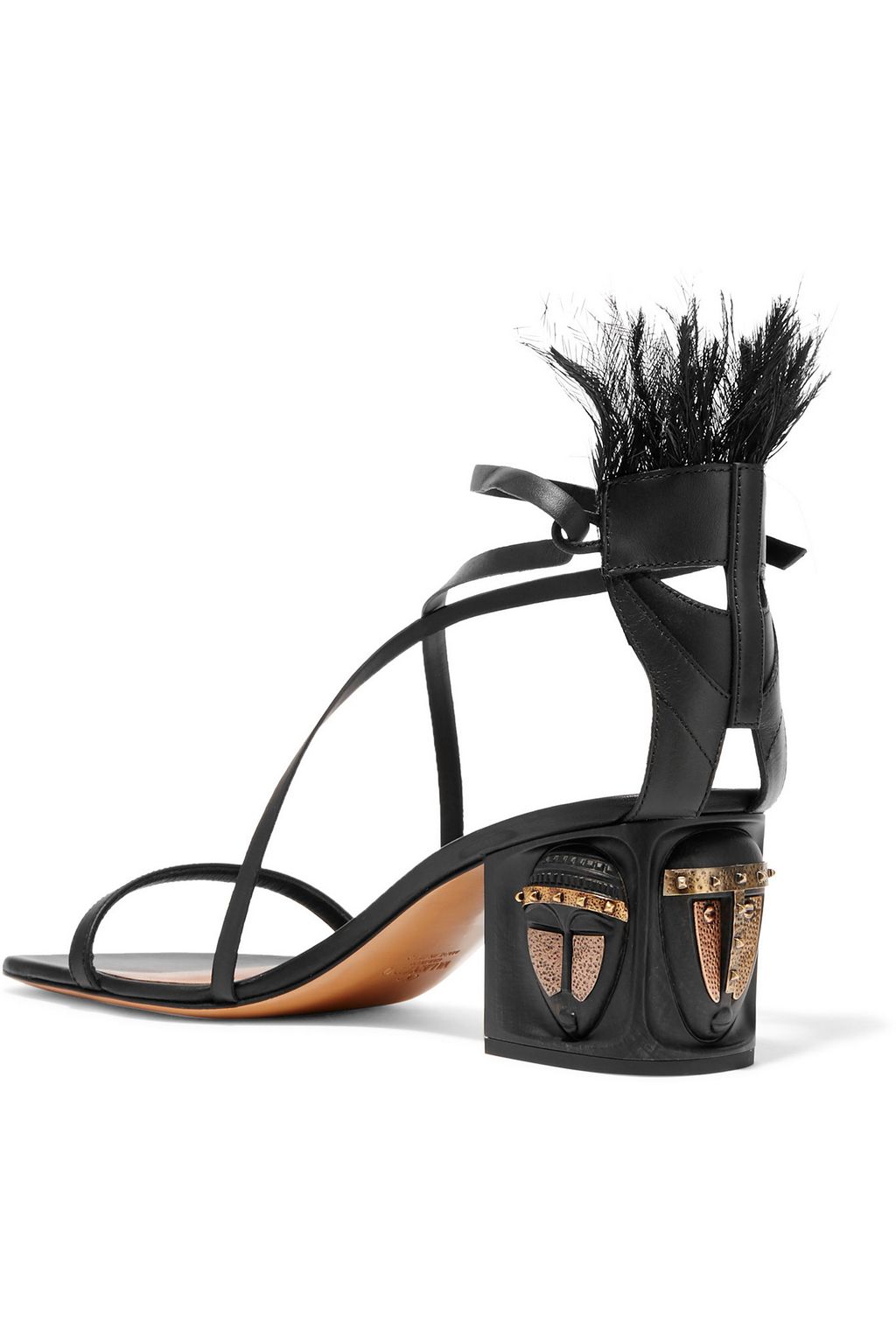 VALENTINO GARAVANI Feather-embellished leather sandals