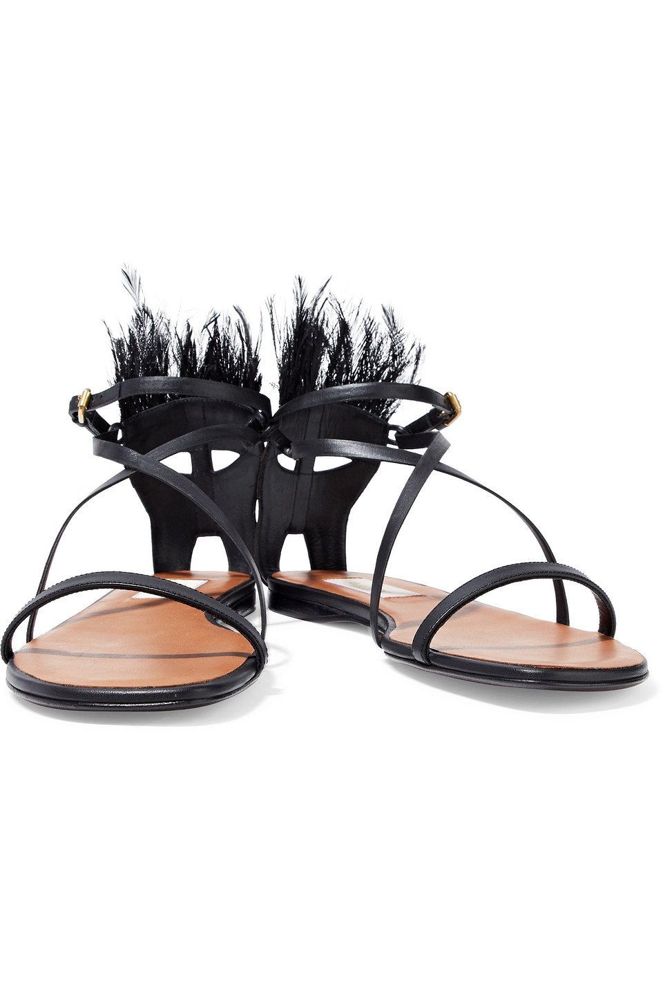 Valentino Garavani Feather-embellished Leather Sandals In Black