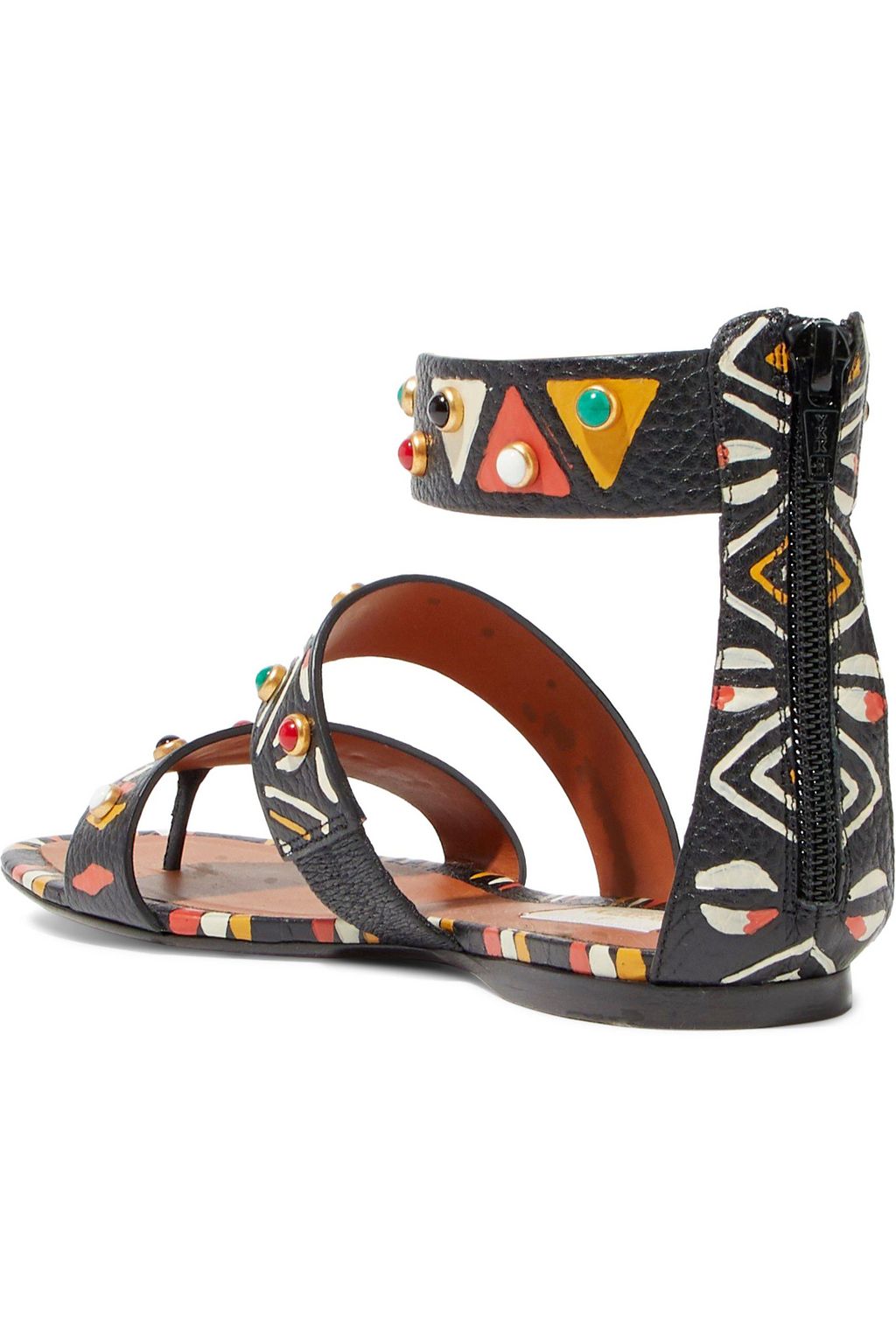 VALENTINO GARAVANI Tribal studded printed pebbled-leather sandals