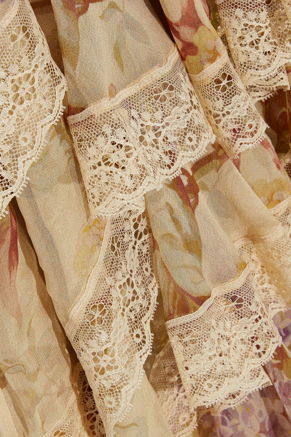 ZIMMERMANN Sabotage tiered lace-trimmed floral-print silk-chiffon midi dress