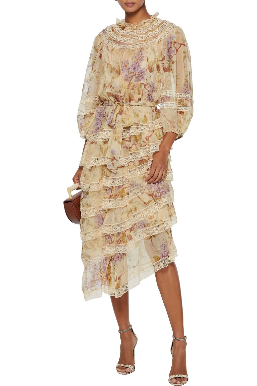 ZIMMERMANN Sabotage tiered lace-trimmed floral-print silk-chiffon midi dress