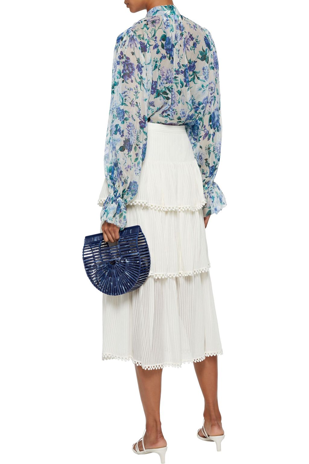 ZIMMERMANN Ninety-Six tiered ribbed silk-georgette midi skirt