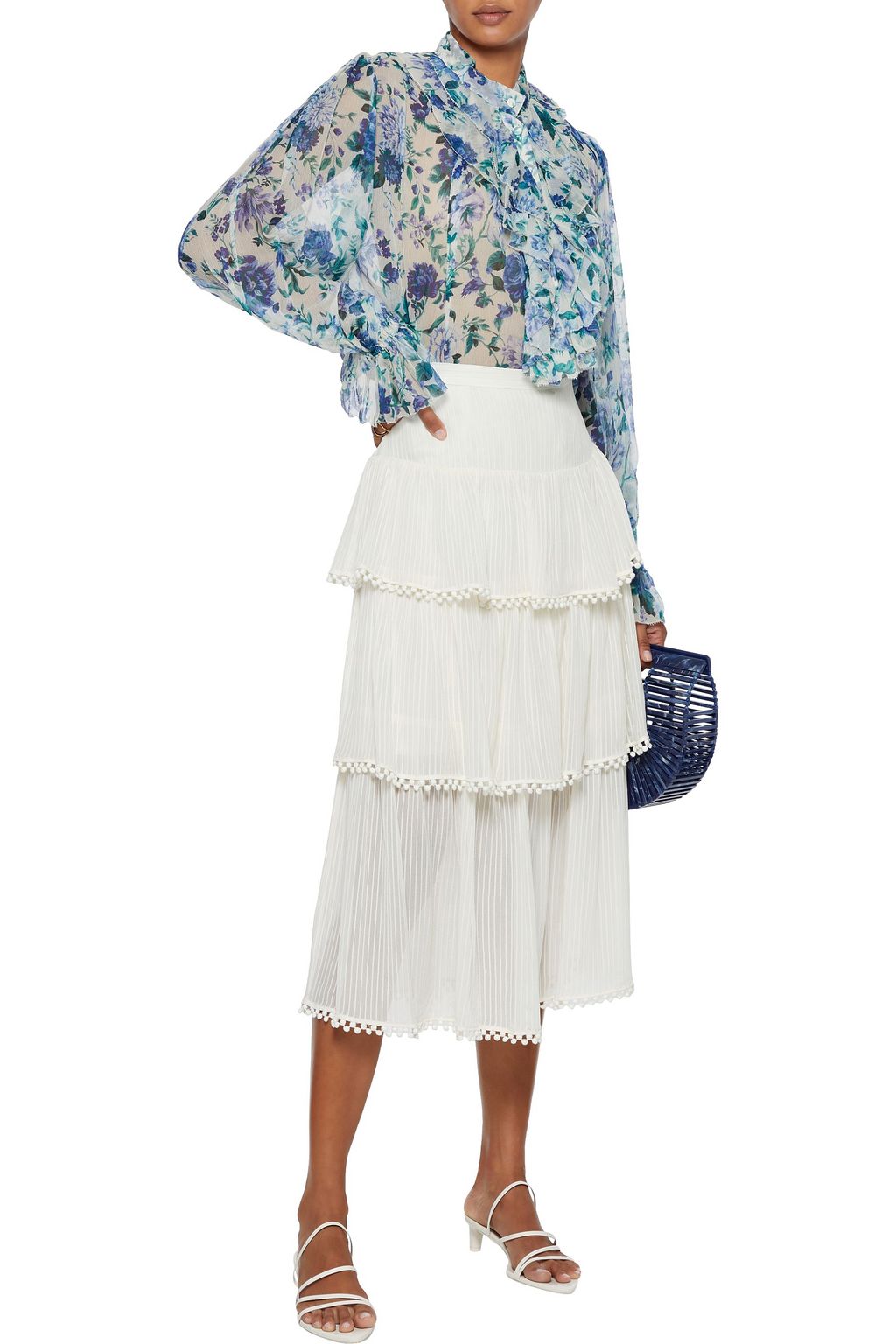ZIMMERMANN Ninety-Six tiered ribbed silk-georgette midi skirt