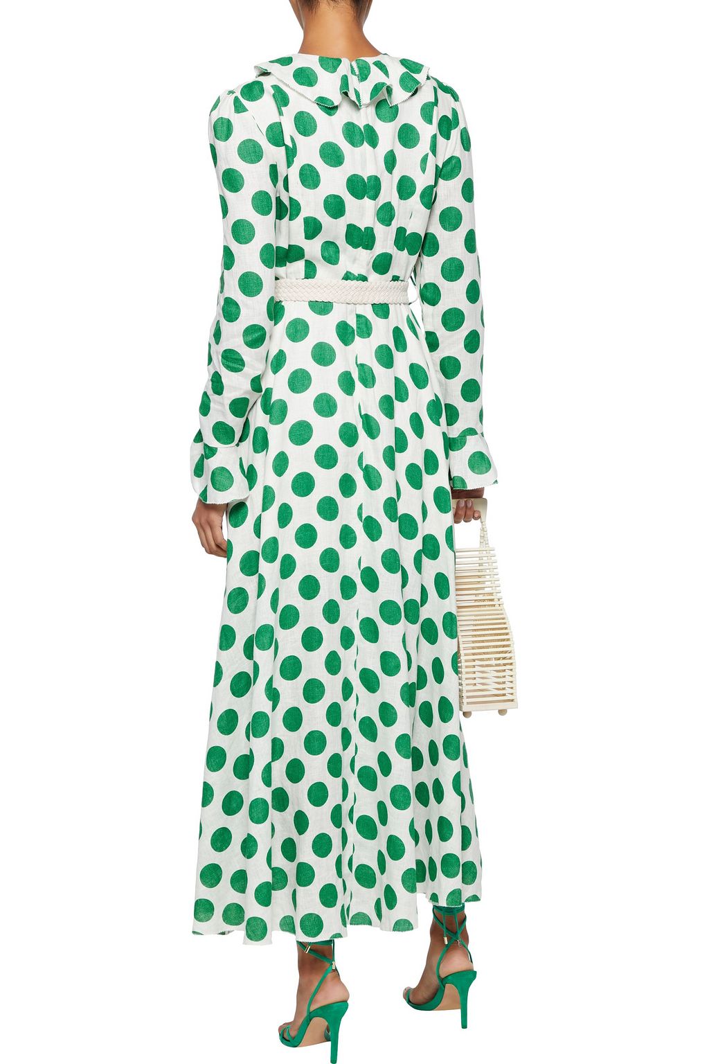 Green Amari Plunge Frill belted polka-dot linen maxi dress | ZIMMERMANN ...