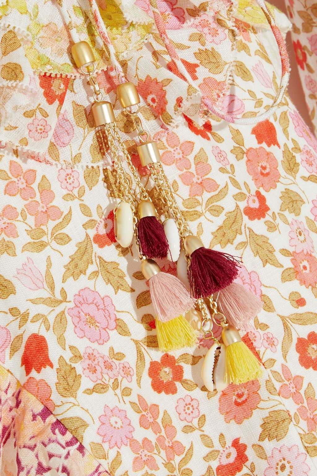 ZIMMERMANN Goldie Spliced cutout ruffled floral-print linen mini dress