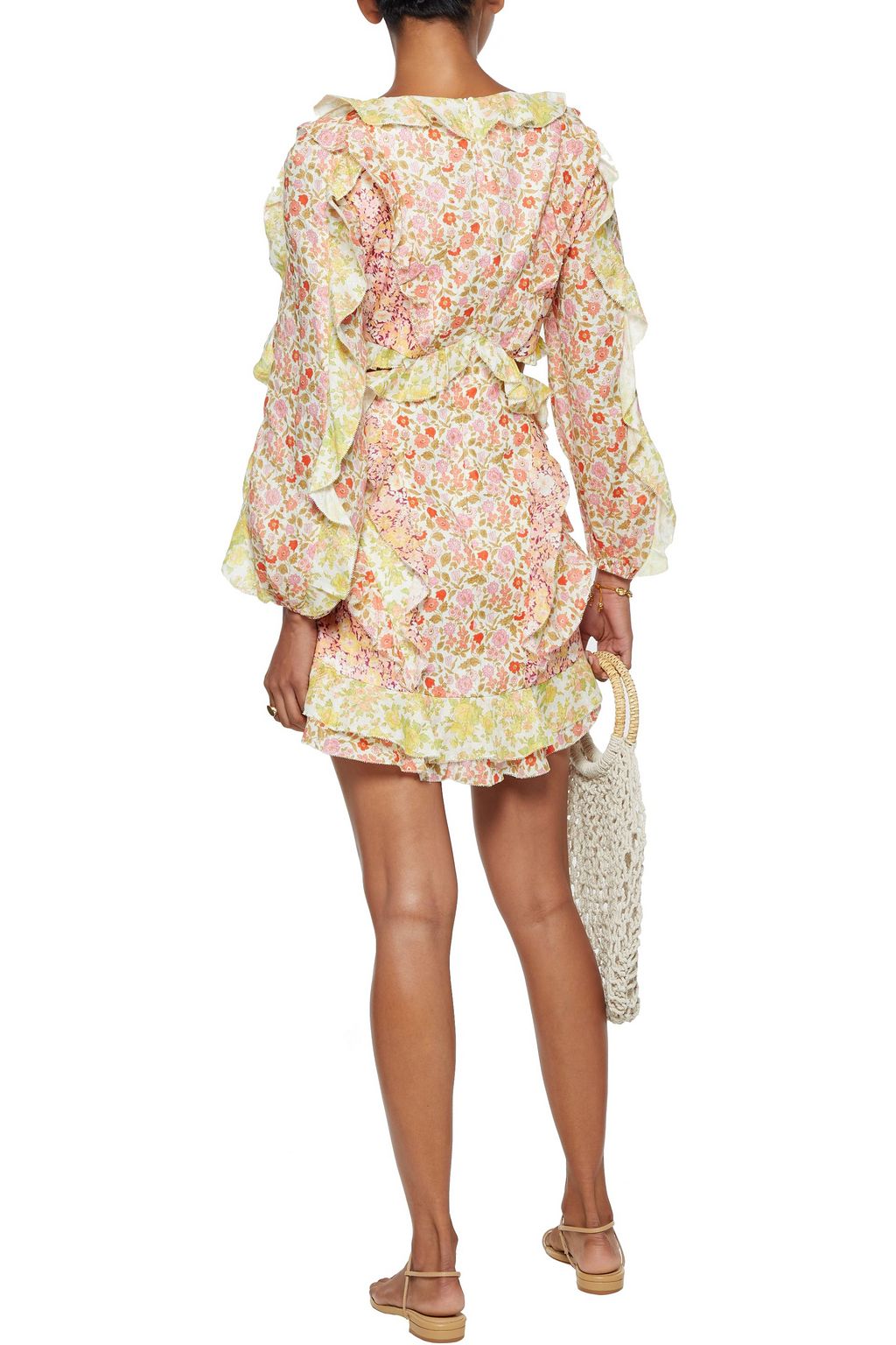 ZIMMERMANN Goldie Spliced cutout ruffled floral-print linen mini dress