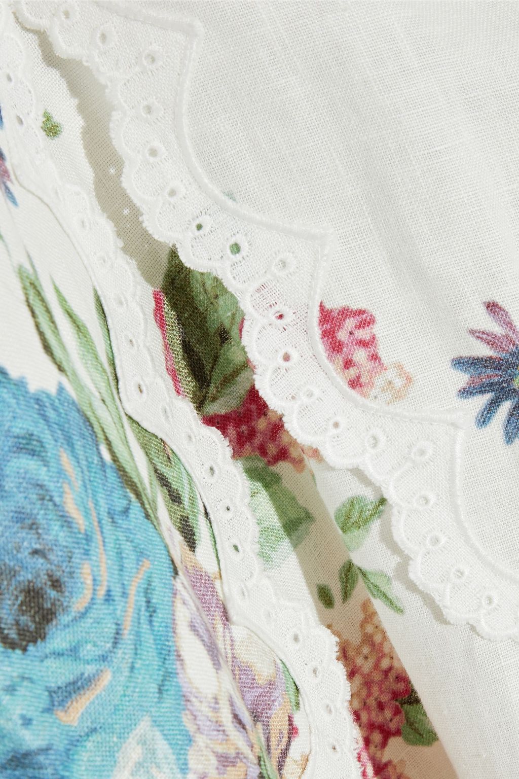 ZIMMERMANN Ninety-Six Scallop broderie anglaise-trimmed floral-print linen mini dress