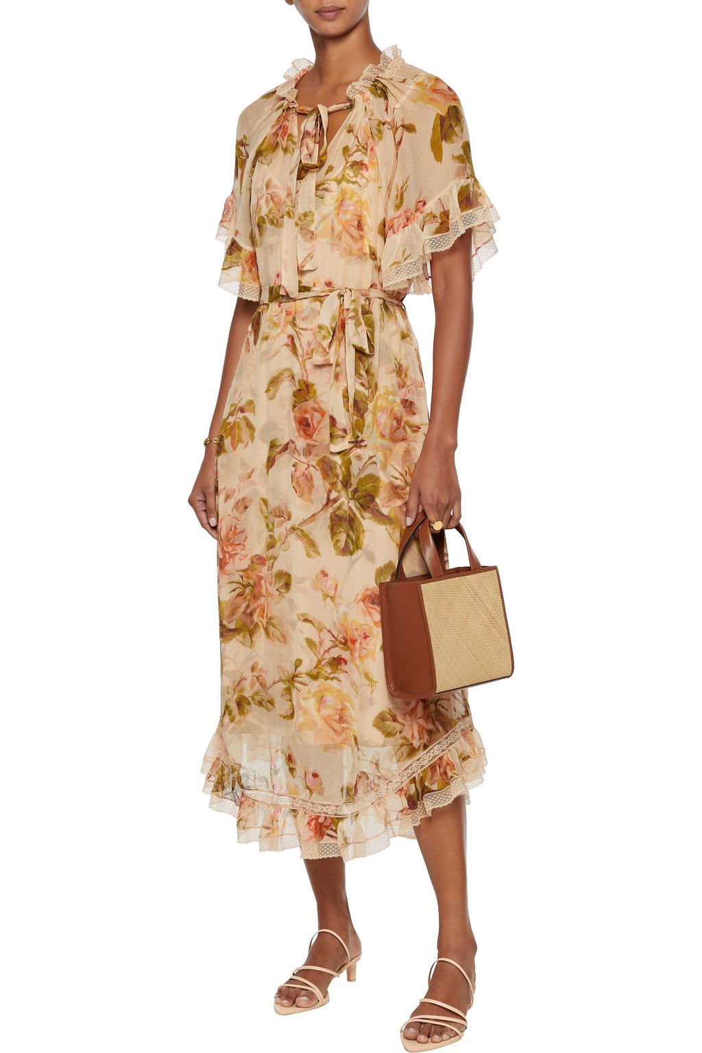ZIMMERMANN Resistance Tiered tie-neck floral-print silk-georgette midi dress