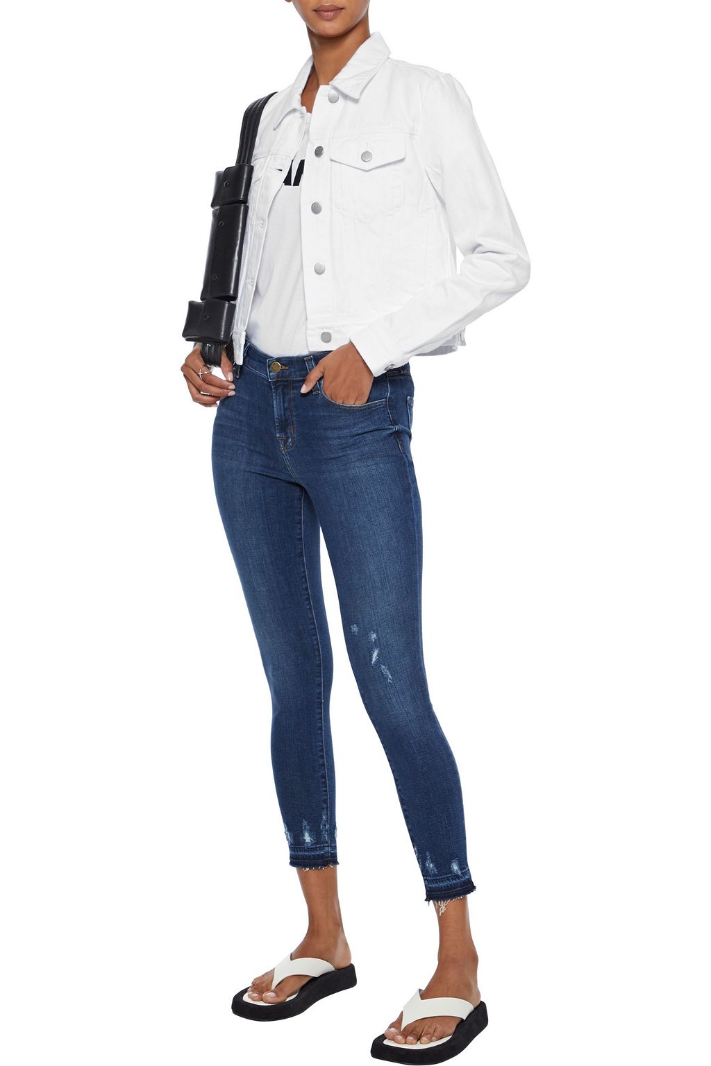 J BRAND Harlow cropped snake-print denim jacket