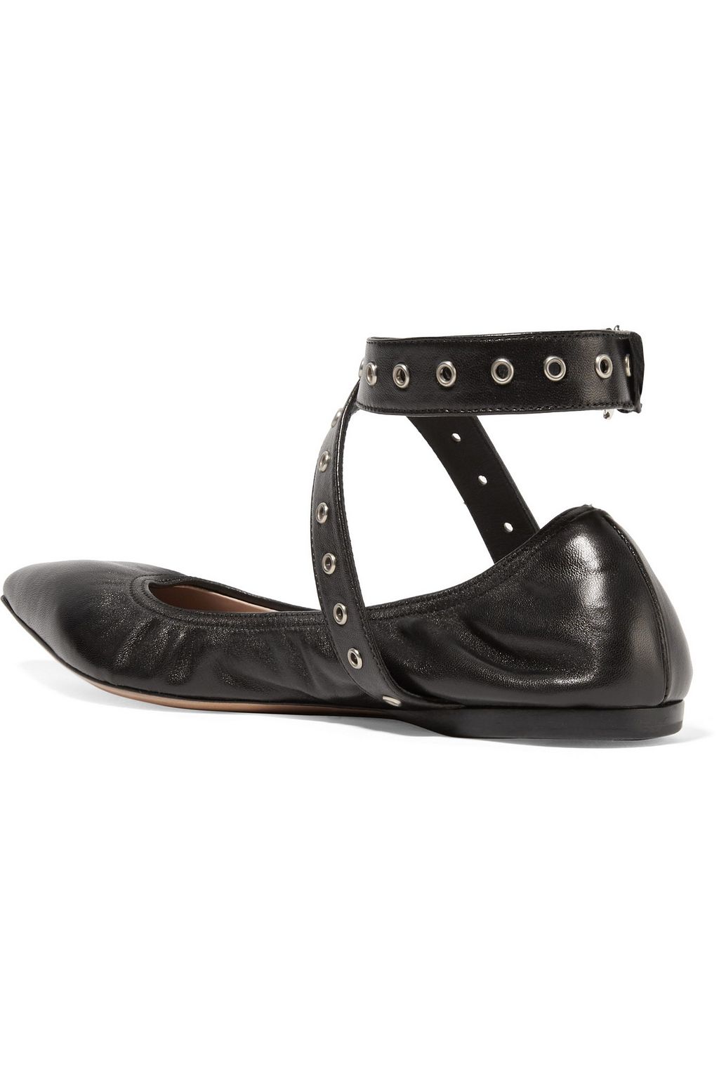 VALENTINO GARAVANI Love Latch eyelet-embellished leather point-toe flats