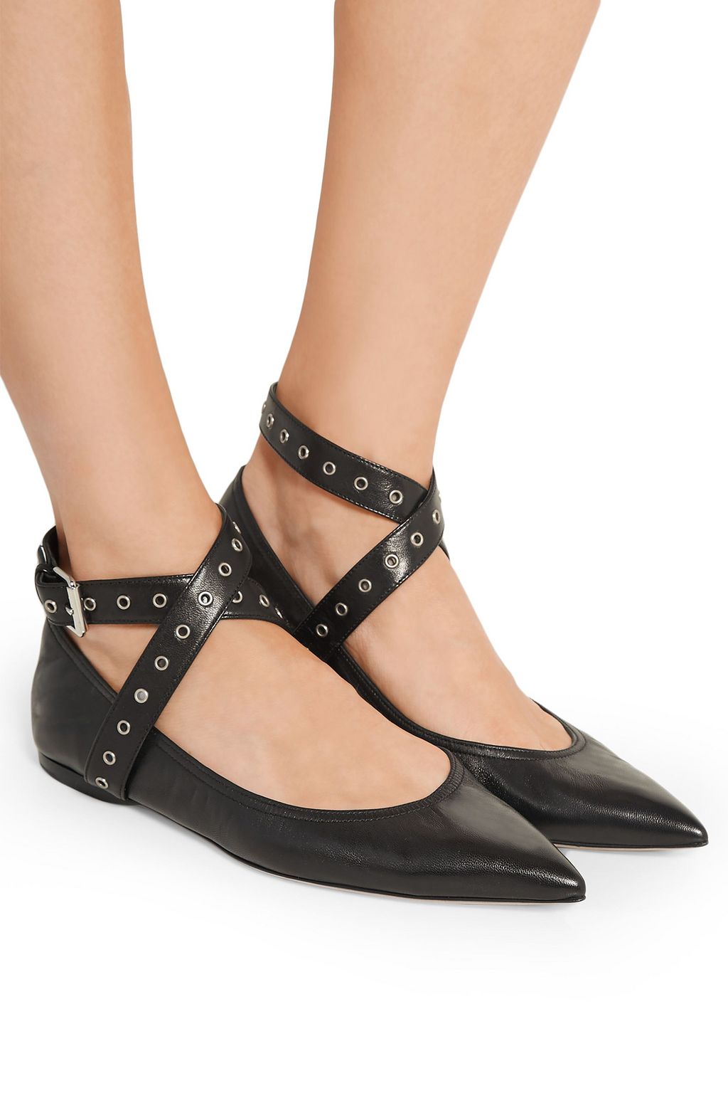 VALENTINO GARAVANI Love Latch eyelet-embellished leather point-toe flats