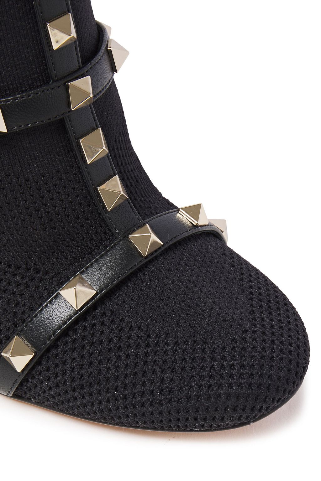 VALENTINO GARAVANI Rockstud leather-trimmed stretch-knit sock boots