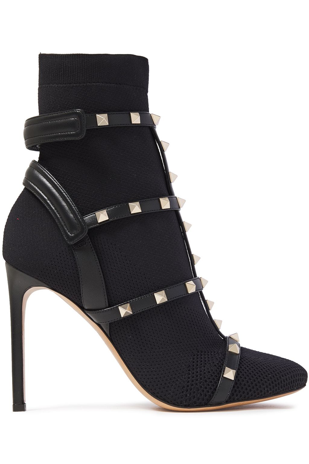 VALENTINO GARAVANI Rockstud leather-trimmed stretch-knit sock boots ...