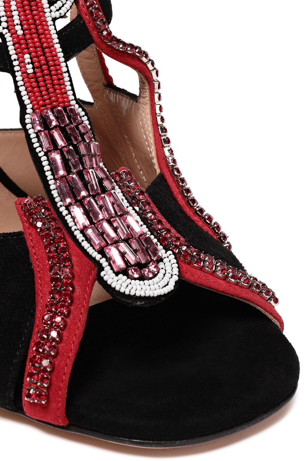 VALENTINO GARAVANI Bead and crystal-embellished suede sandals