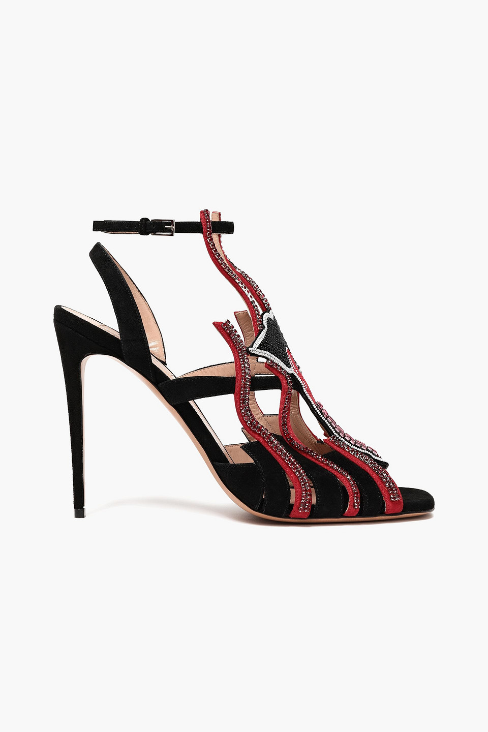 Valentino Garavani Woman Bead And Crystal-embellished Suede Sandals Black Size 37