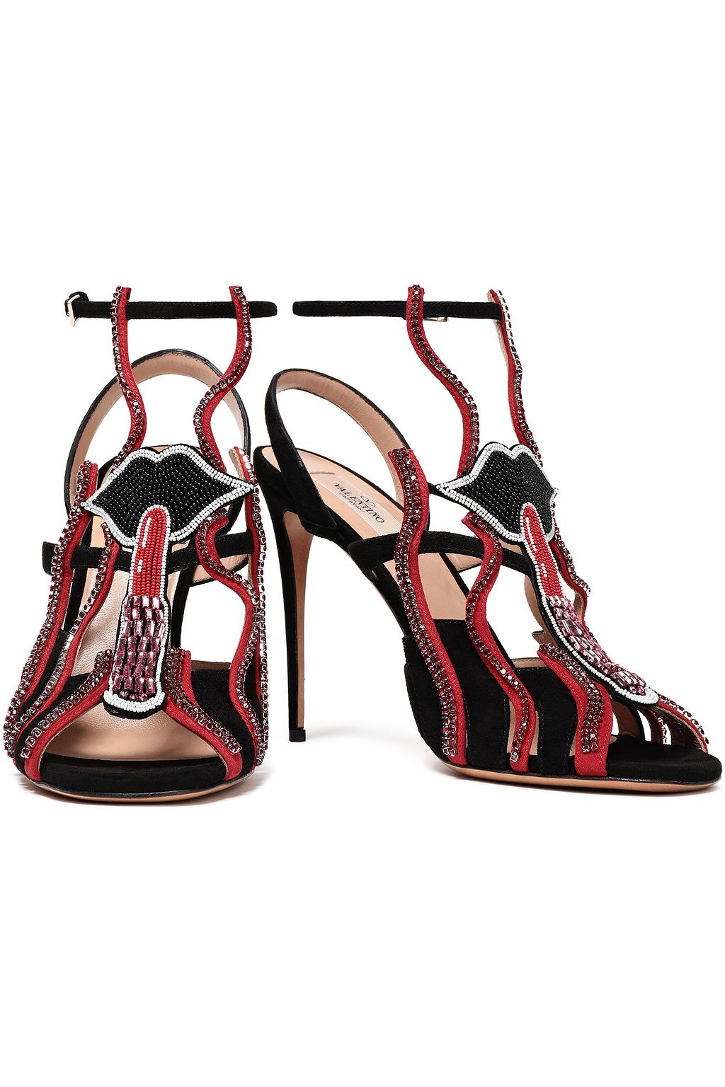 VALENTINO GARAVANI Bead and crystal-embellished suede sandals