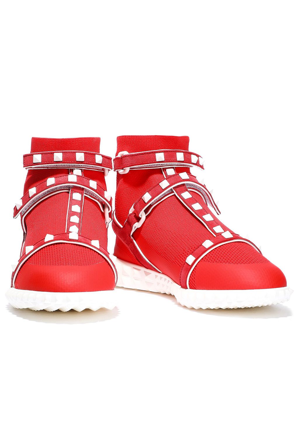 VALENTINO GARAVANI Rockstud stretch-knit high-top sneakers