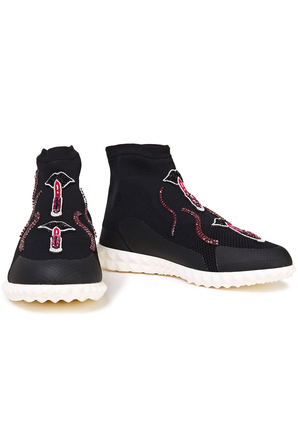 VALENTINO GARAVANI ビーズ&クリスタル付き ストレッチニット スニーカー
