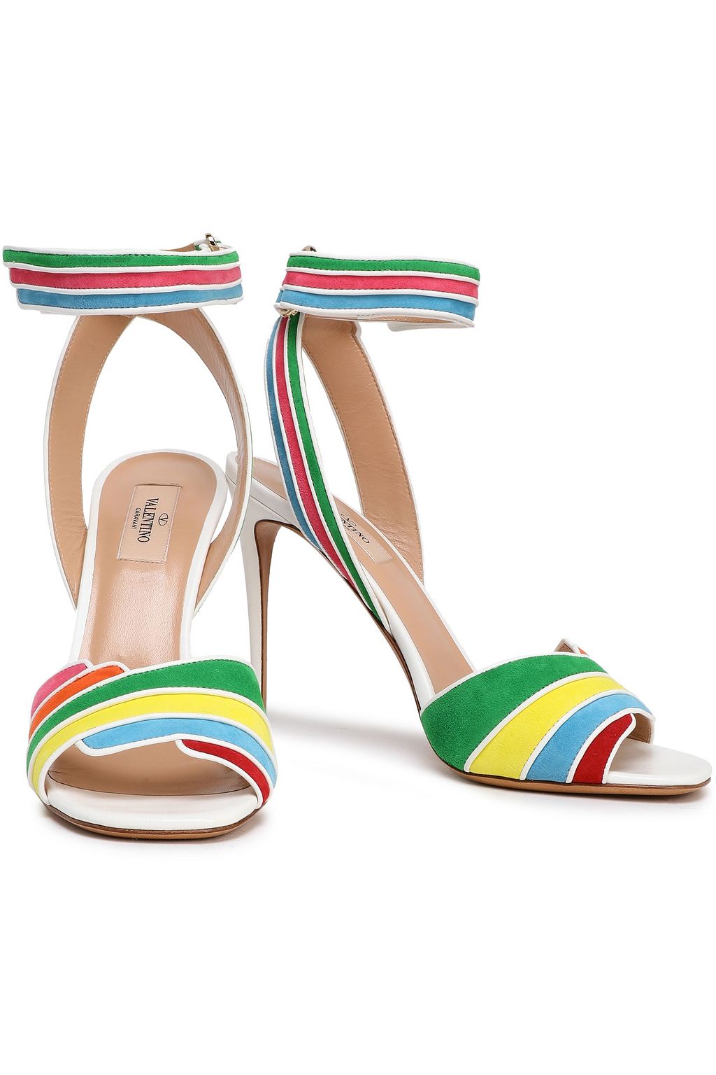 VALENTINO GARAVANI Gestreifte Sandalen aus Leder und Veloursleder