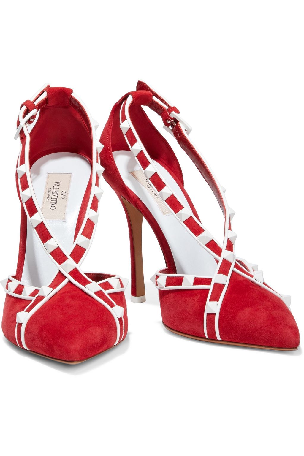 VALENTINO GARAVANI Rockstud leather-trimmed suede pumps