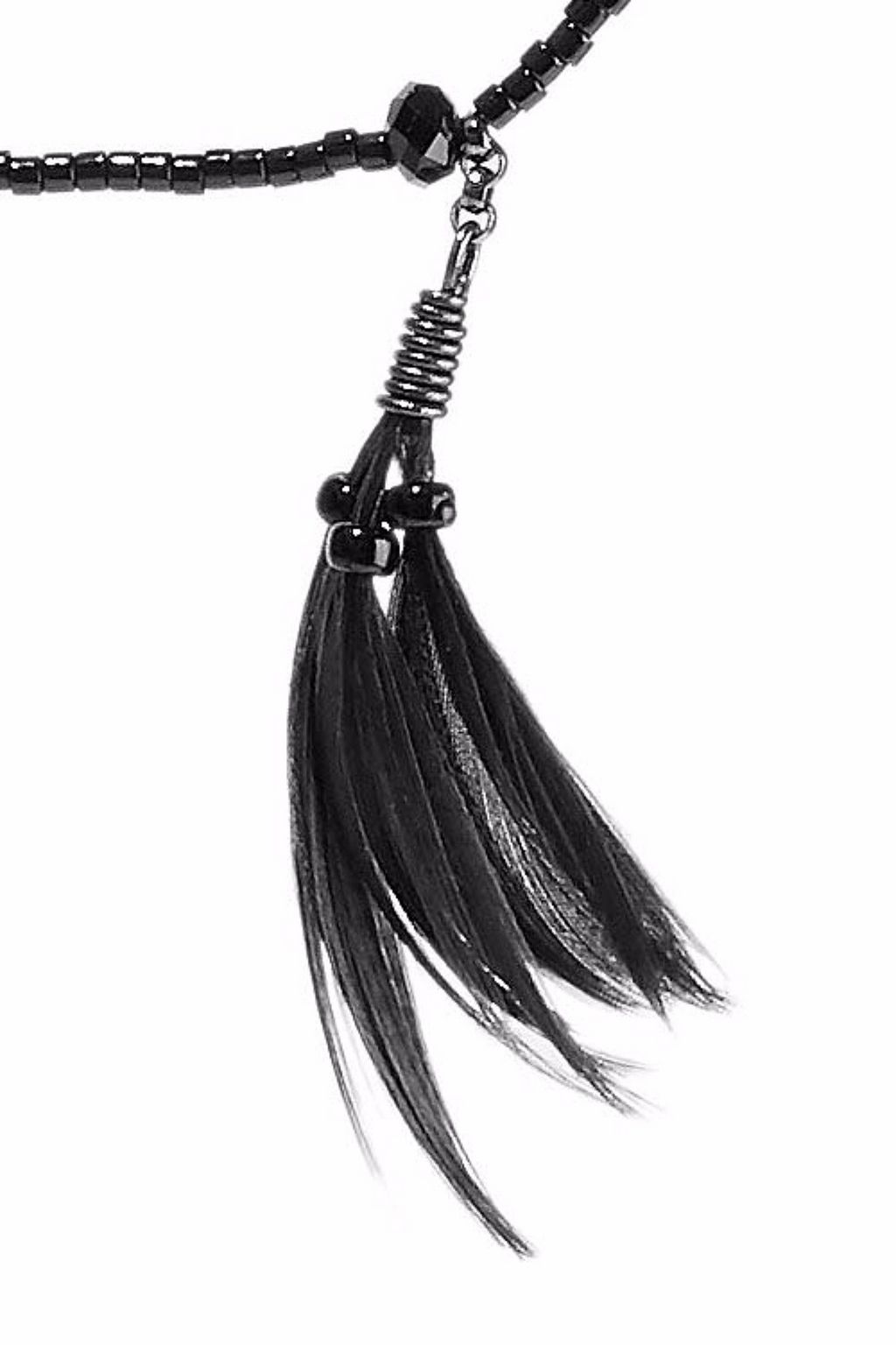 VALENTINO GARAVANI Gunmetal-tone, bead and feather necklace