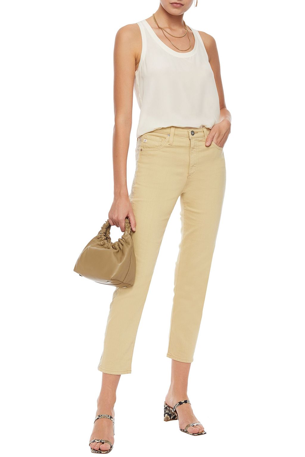 AG JEANS Cropped paneled high-rise straight-leg jeans
