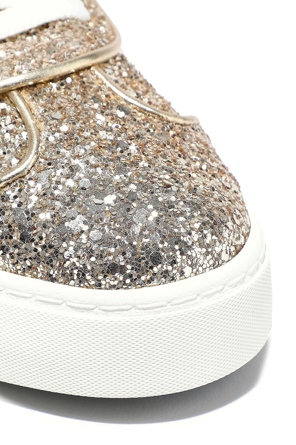 VALENTINO GARAVANI Rockstud Sneakers aus Leder mit Glitter-Finish und Metallic-Besatz
