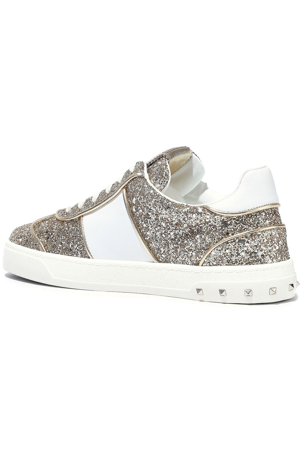 VALENTINO GARAVANI Rockstud Sneakers aus Leder mit Glitter-Finish und Metallic-Besatz