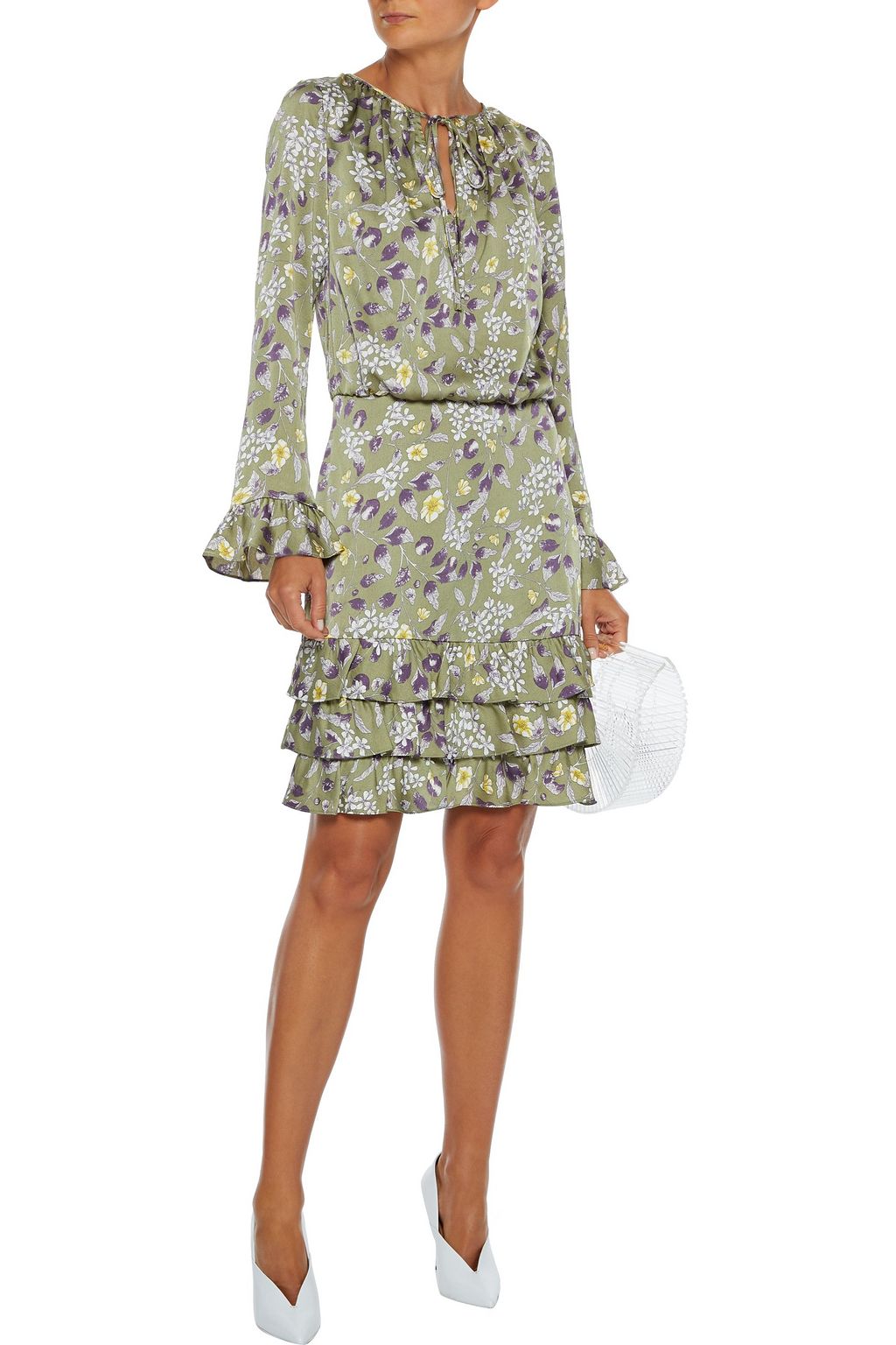 MIKAEL AGHAL Tiered floral-print hammered-satin dress