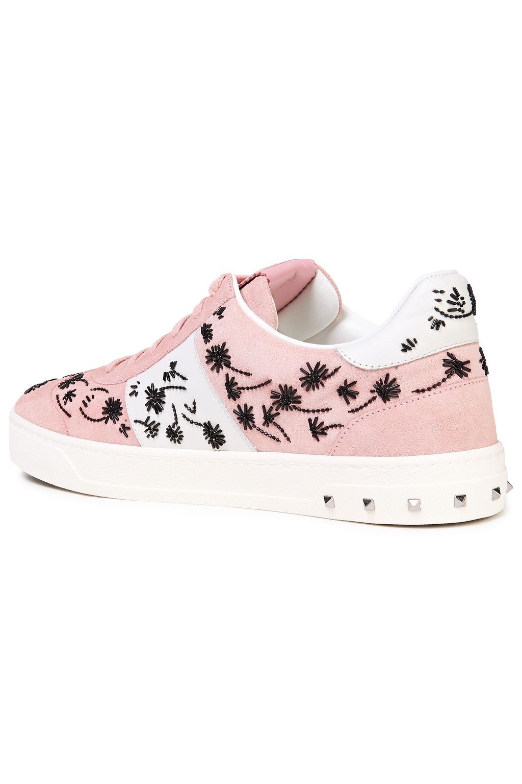 VALENTINO GARAVANI Flycrew bead-embellished leather and suede sneakers