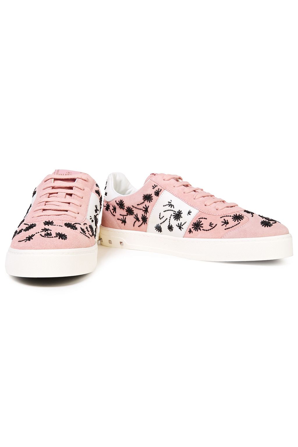 VALENTINO GARAVANI Flycrew bead-embellished leather and suede sneakers