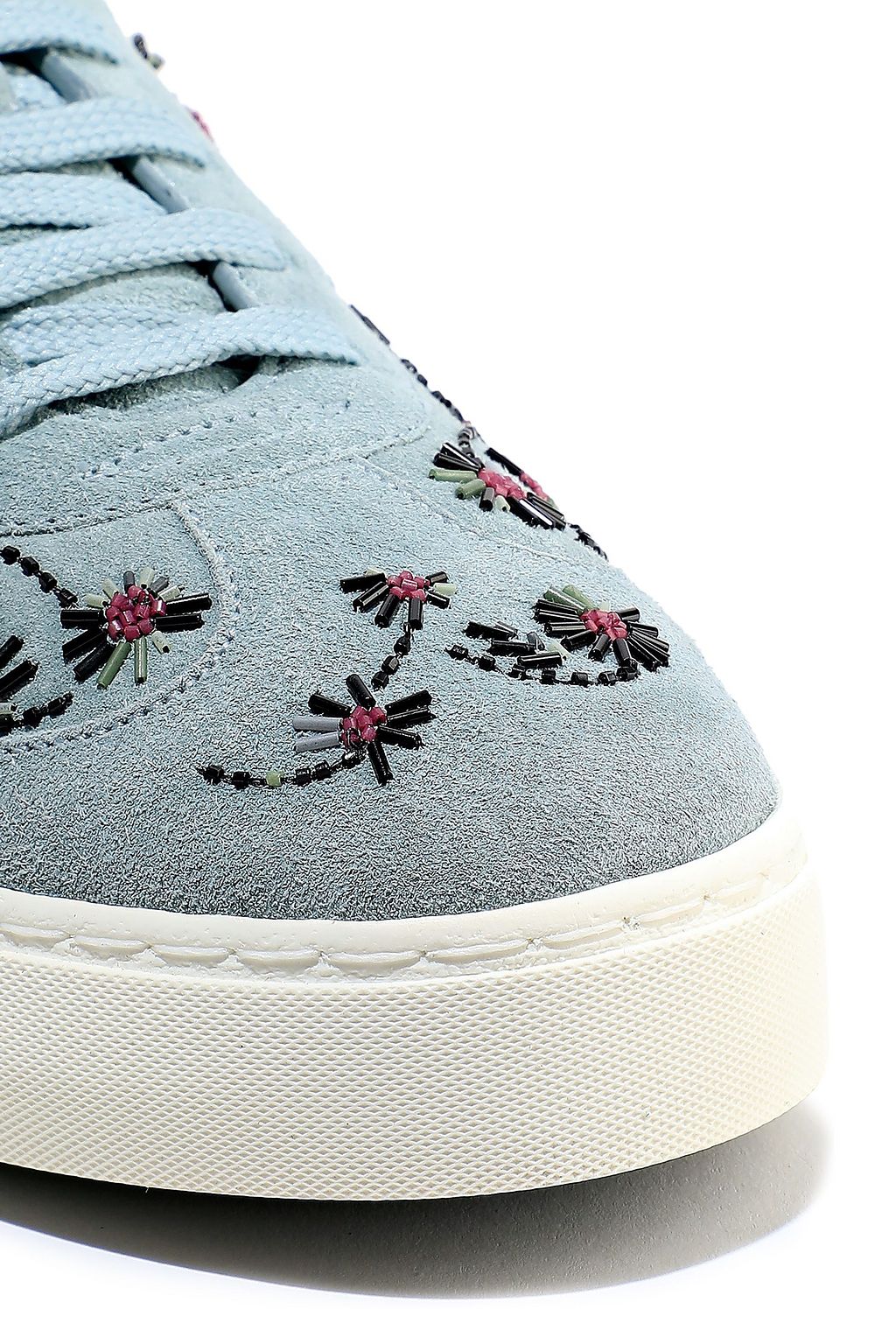 VALENTINO GARAVANI Open embellished leather-trimmed suede sneakers