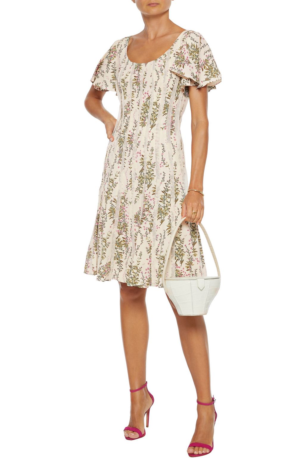 MIKAEL AGHAL Georgette-trimmed floral-print crepe de chine dress
