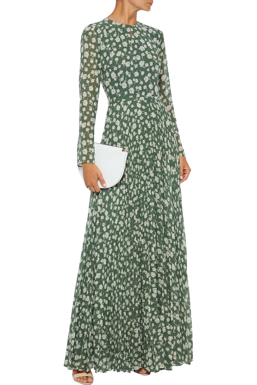 MIKAEL AGHAL Pleated floral-print crepe de chine maxi dress
