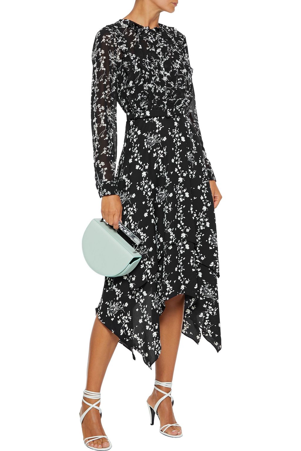 MIKAEL AGHAL Asymmetric belted floral-print crepe de chine midi dress